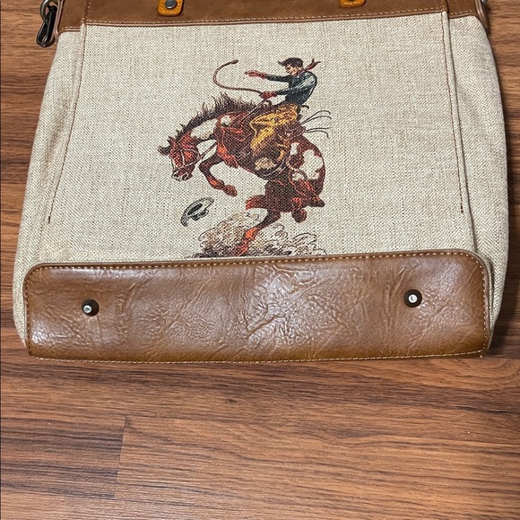 Wrangler buckin bronco rodeo Cream and Brown Tote Bag - Picture 3 of 11